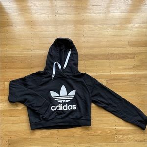 Adidas | Black & White Trefoil Cropped Hoodie | M